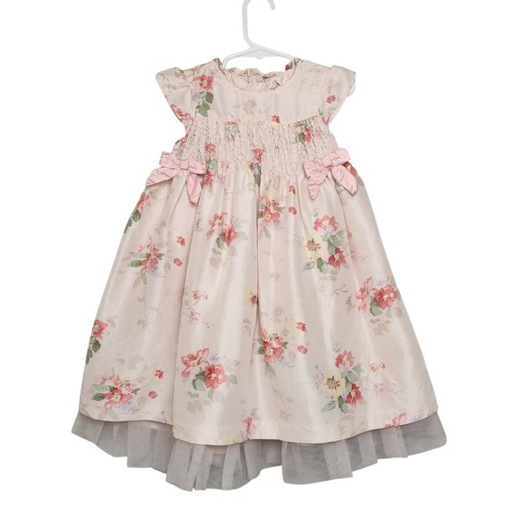 Janie and Jack Other - Janie and Jack 3T Special Occasion 100% Silk Dress Pink Floral Smocked  Spring